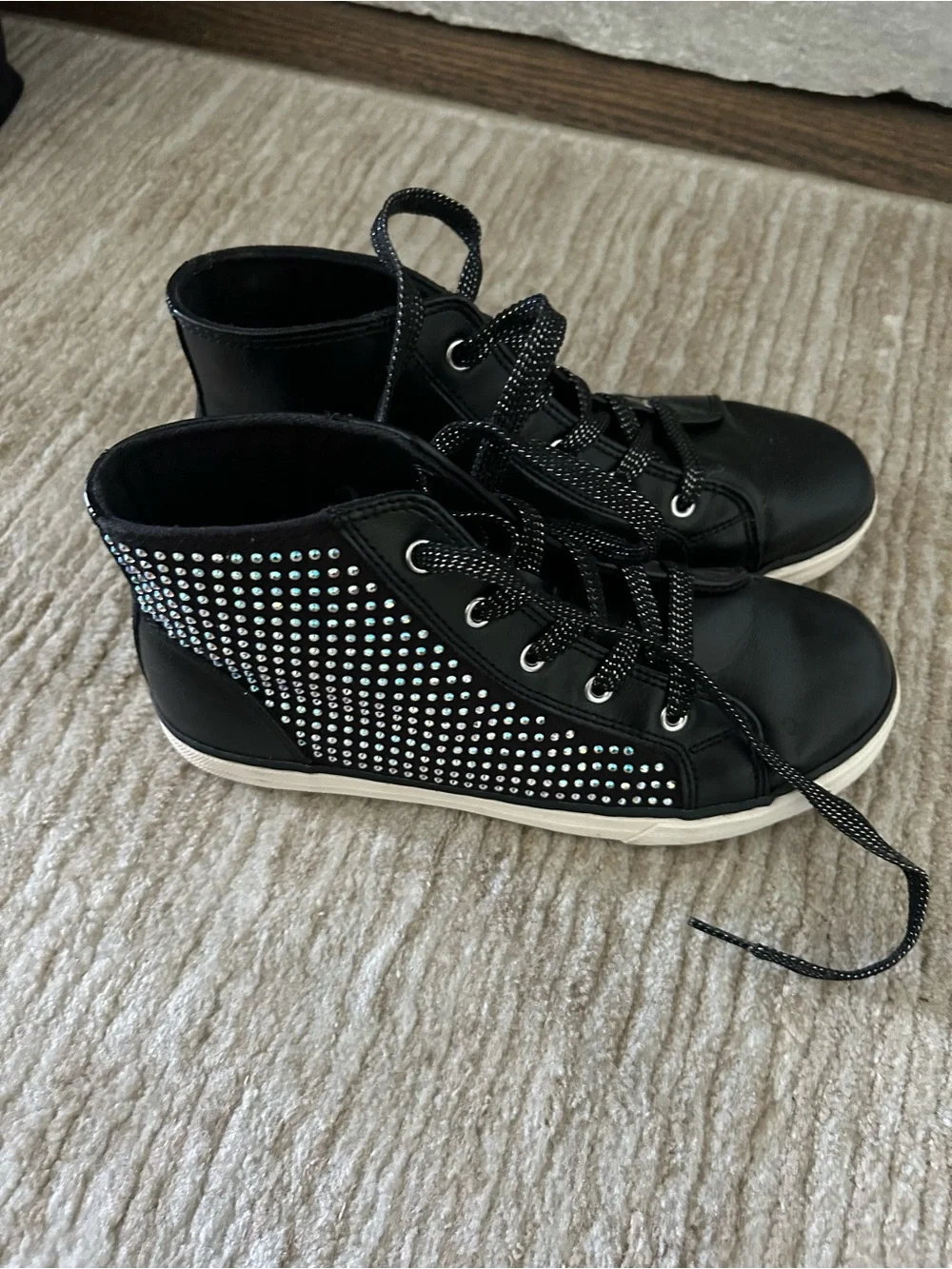 Kids Black High-Top Sneakers with Rhinestone Accent